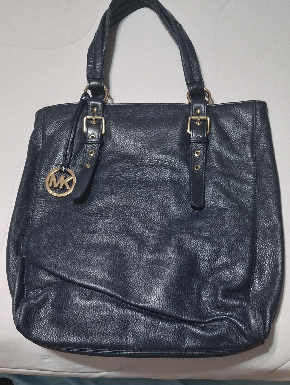 Michael Kors Dark Navy Pebbled Leather Tote with Gold Hardware